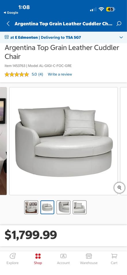 Argentina Top Grain Leather Cuddler Chair - Image 2