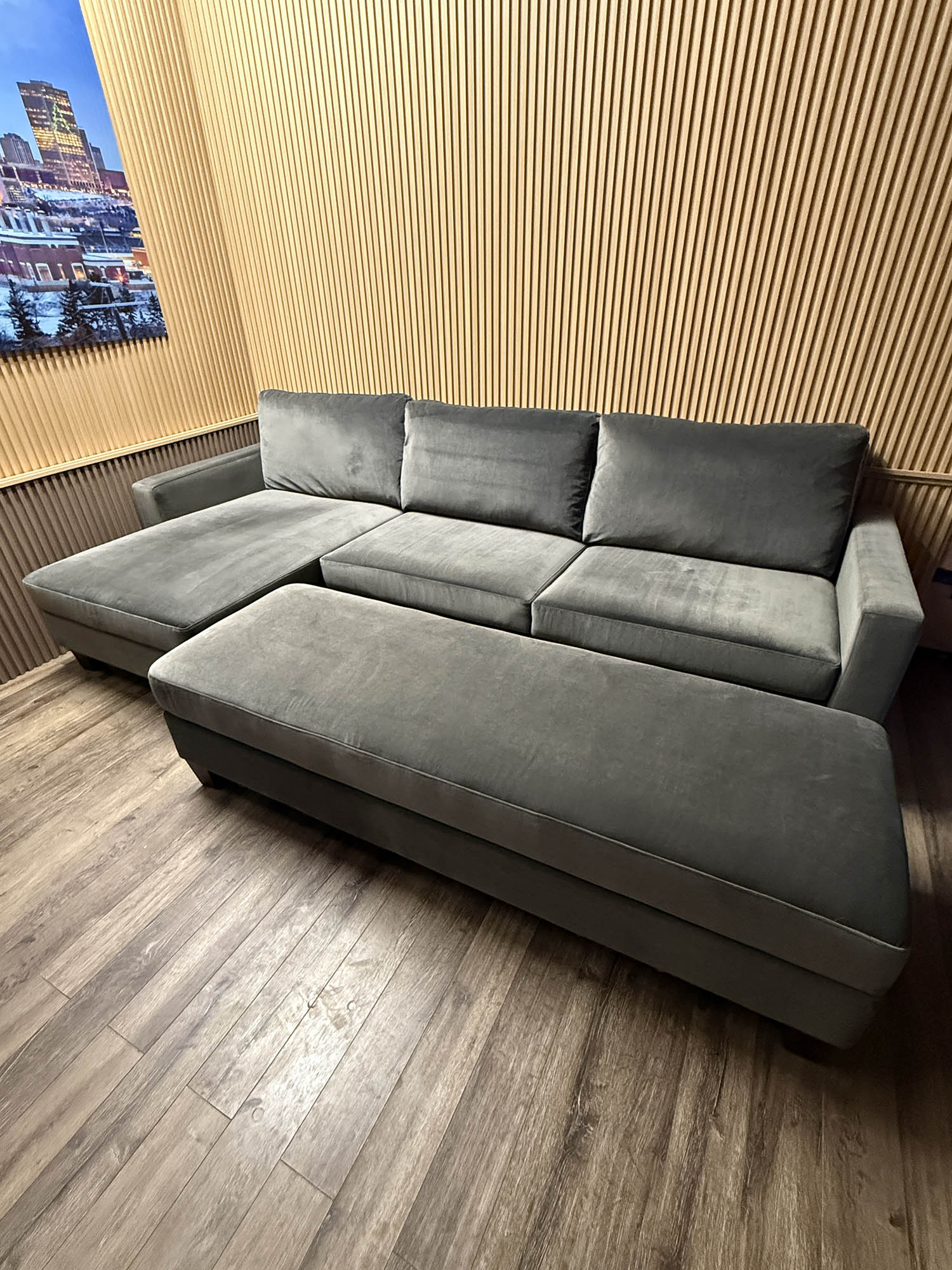 Slate Grey Velvet 3 Piece Sectional - Image 3