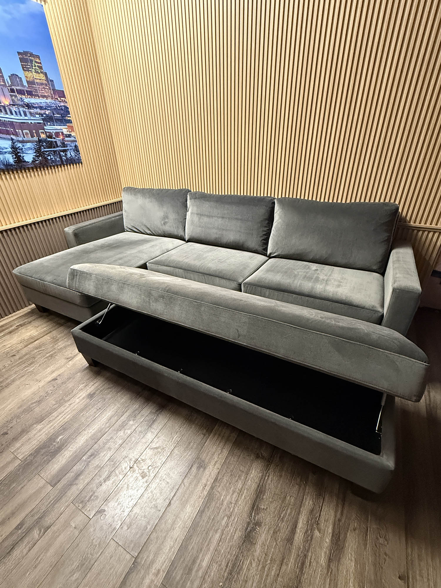 Slate Grey Velvet 3 Piece Sectional - Image 4