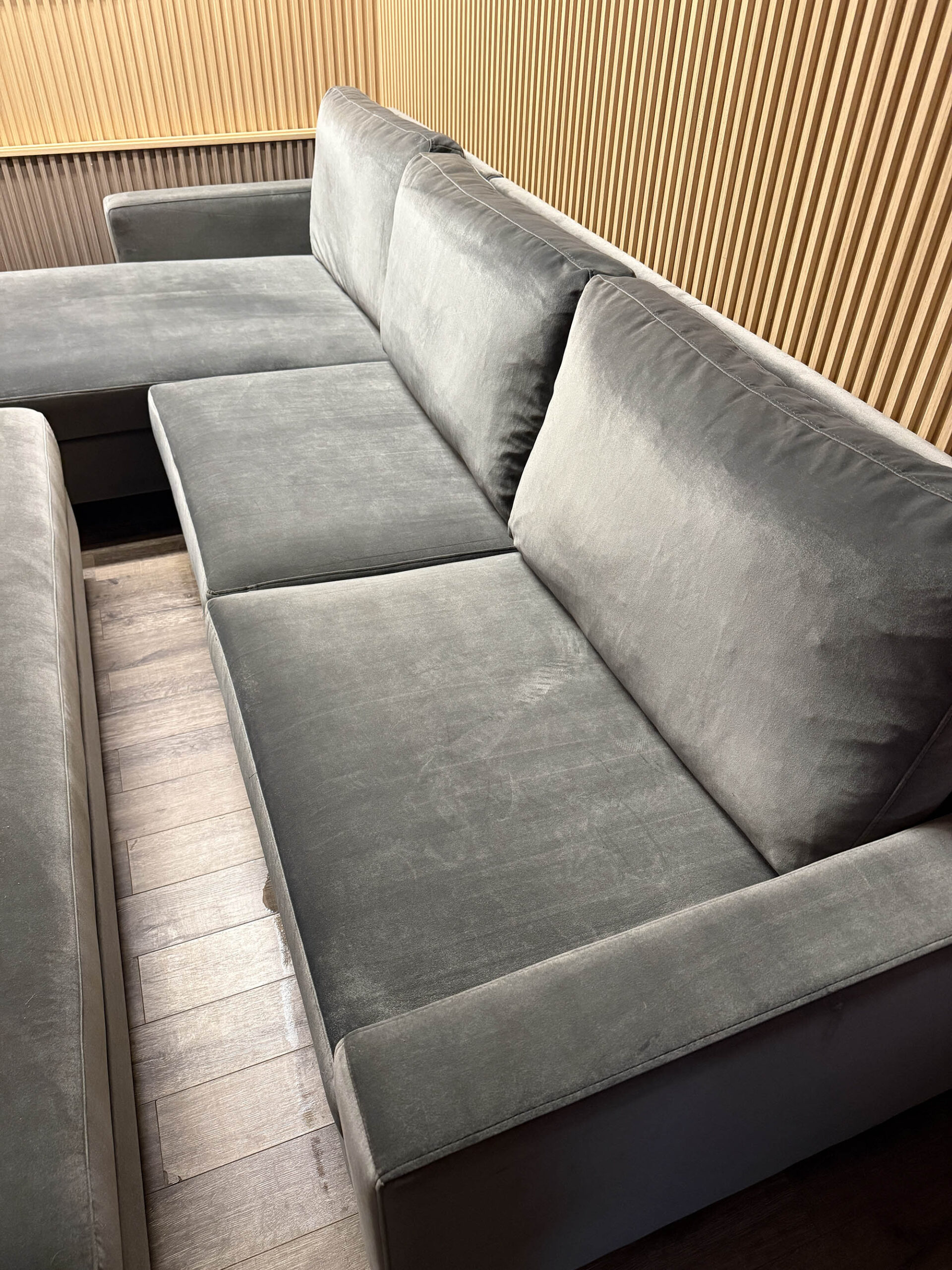 Slate Grey Velvet 3 Piece Sectional - Image 6