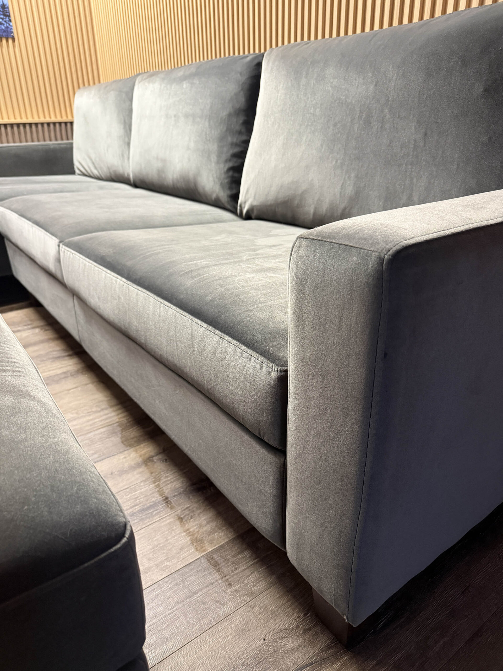 Slate Grey Velvet 3 Piece Sectional - Image 9
